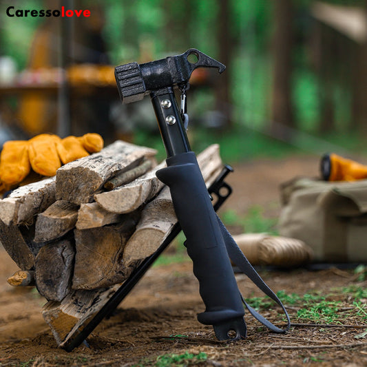 Caressolove Camping Tent Stake Hammer With Tent Stake Remover - Rubber Covered Handle & Holding Strap