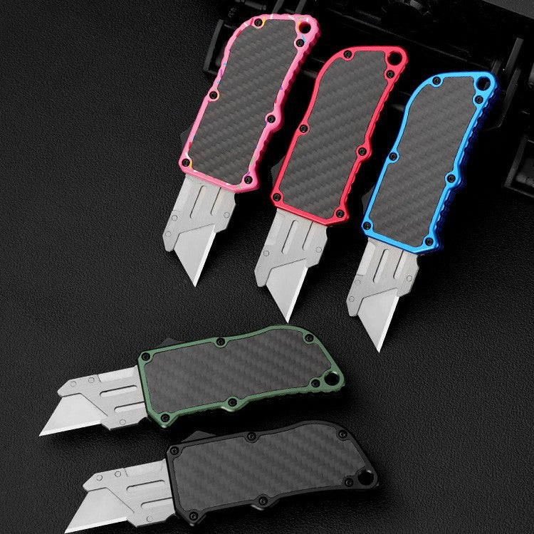 Caressolove Automatic Utility Knife, Blue Auto Retractable Box Cutter, Switch Blades Knife Push Button, Razor Blade Knife with 5PCS Blades