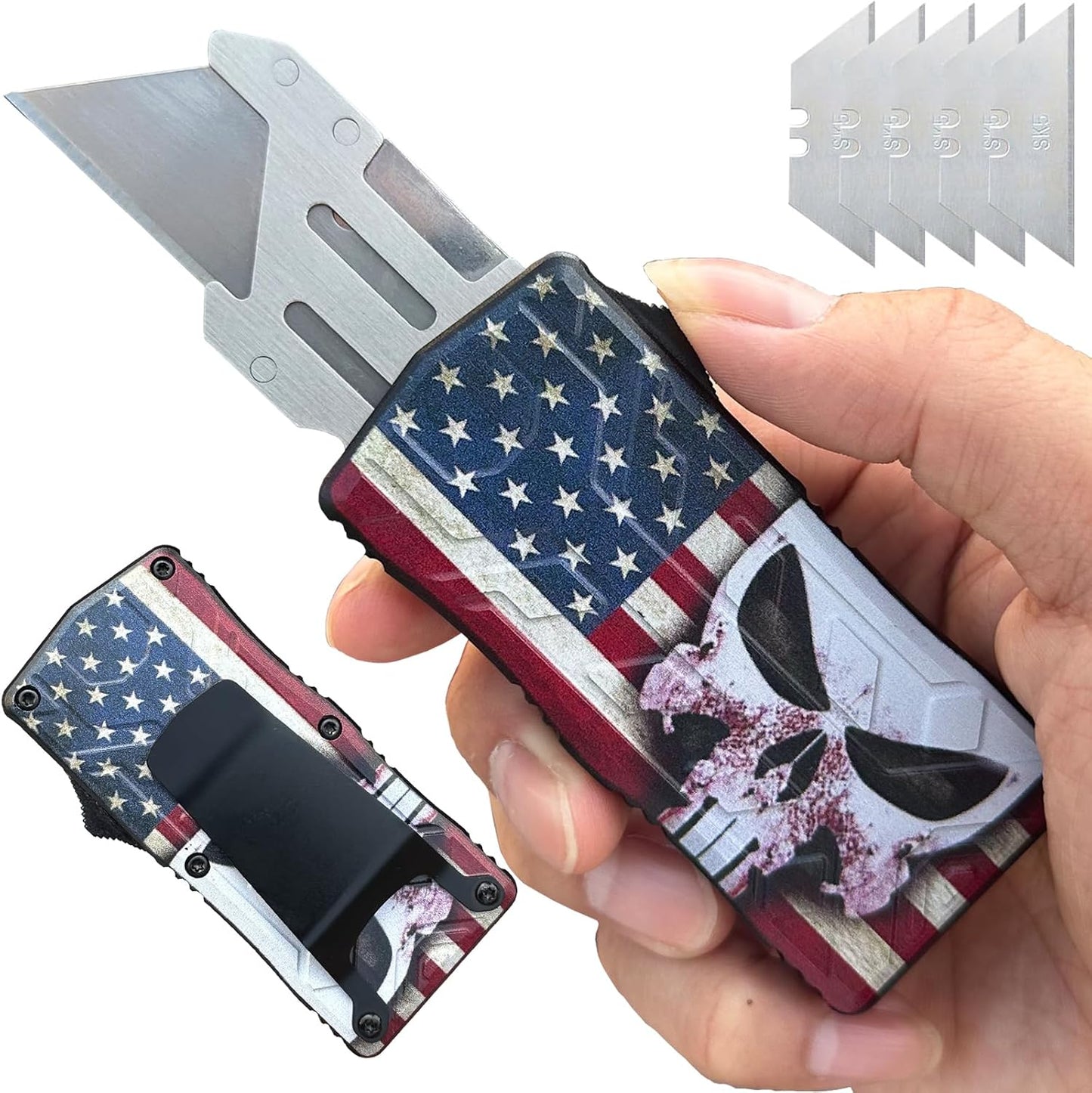 Caressolove Aluminum Alloy Automatically Retracts Box Cutter, Replaceable Blade EDC Pocket Utility Knife With Clip, Black With 5pcs Extra Blades