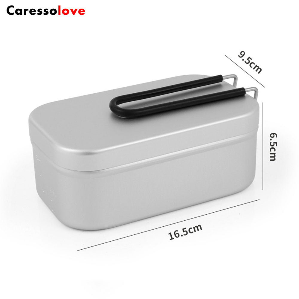 Cooking Bento Box Set, Japanese Aluminum Lunch Box Outdoor Cooking Utensils With Scale, Heatable Lunch Box with Foldable Handle, Camping Travel Cooking Food Box Bento Box 17cm x 10cm x 6.5cm (800ML)