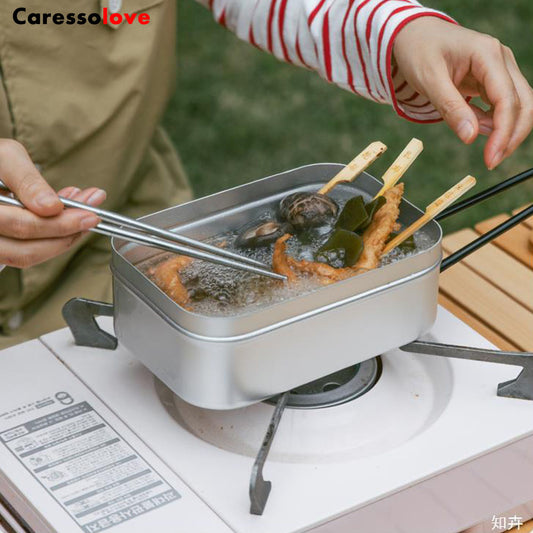 Cooking Bento Box Set, Japanese Aluminum Lunch Box Outdoor Cooking Utensils With Scale, Heatable Lunch Box with Foldable Handle, Camping Travel Cooking Food Box Bento Box 17cm x 10cm x 6.5cm (800ML)