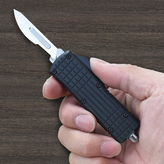 Caressolove Automatic Scalpel Knife, Safety Auto Knife Push Button, EDC Double Action Razor Blade Utility Knife, With 10pcs #24 Replaceable Blade Self Retractable Pocket Knives For Men and Women