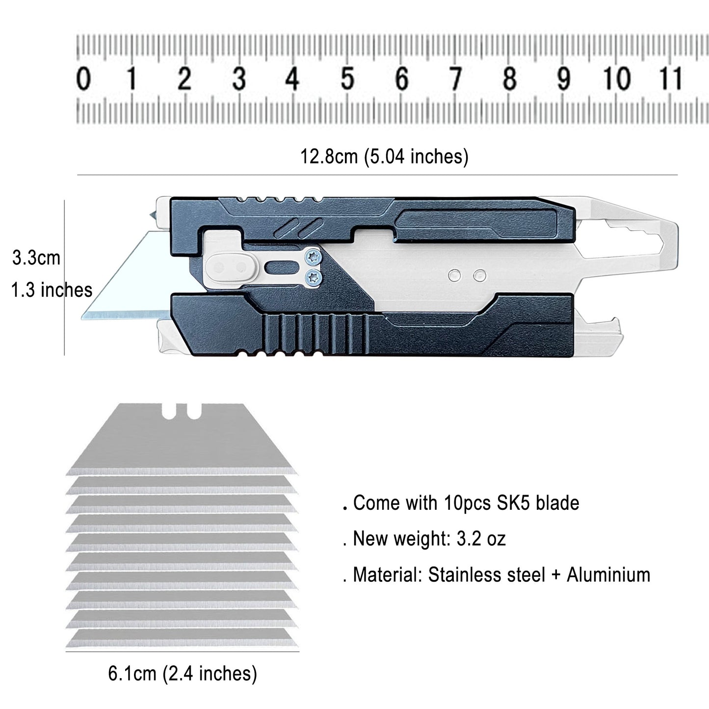 Caressolove 9-in-1 Mini Utility Knife Multitool For Household and Outdoor, Multipurpose Keychain EDC Pocket Knife, Small Replaceable Razor Blade Box Cutter With Clip and 10PCS SK5 Blades