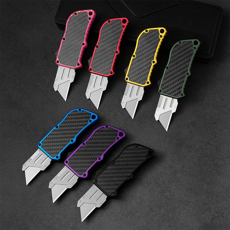 Caressolove Automatic Utility Knife, Blue Auto Retractable Box Cutter, Switch Blades Knife Push Button, Razor Blade Knife with 5PCS Blades