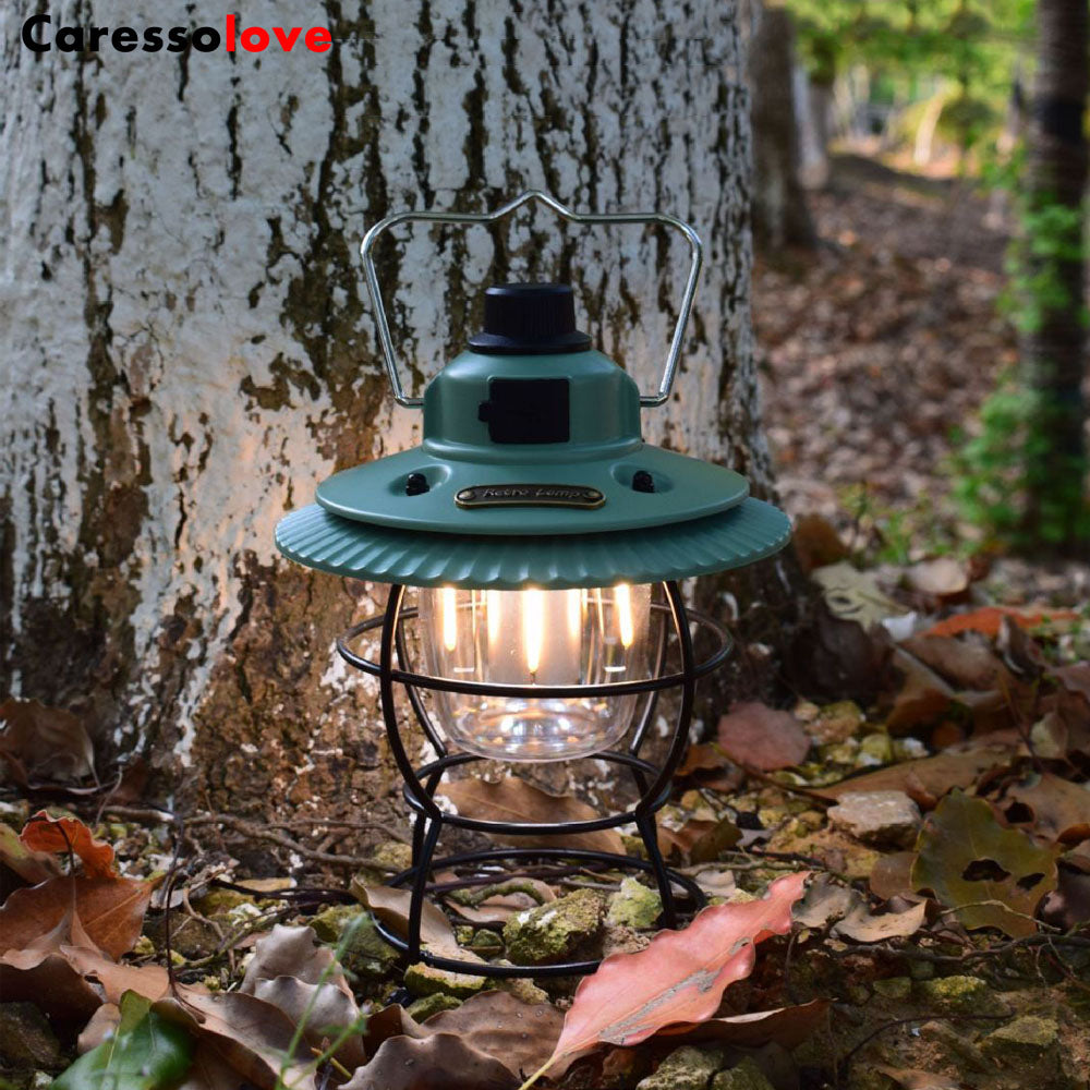 Caressolove LED Camping light Rechargeable Fishing Waterproof Flashlight, Garden Terrace Dimmable Retro Light, Outdoor Tent Fishing Hiking Backpack Emergency Light