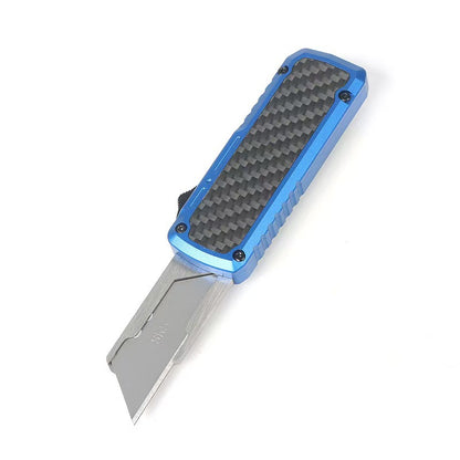 Caressolove OTF Retractable Utility Knife, 3.5 Inch Aluminum Handle with Pocket Clip, 5pcs SK5 Replacement Blades Boxcutter For Office Work