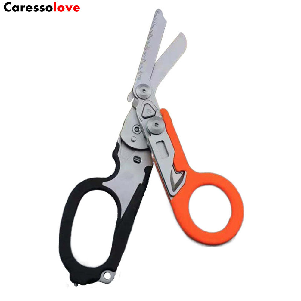 6-in-1 Foldable Emergency Scissors All Purpose Heavy Duty, Stainless Steel Collapsible Multifunction Scissors, With Strap Cutter and Glass Breaker, Outdoor Multitools Fishing Camping Shears Tools