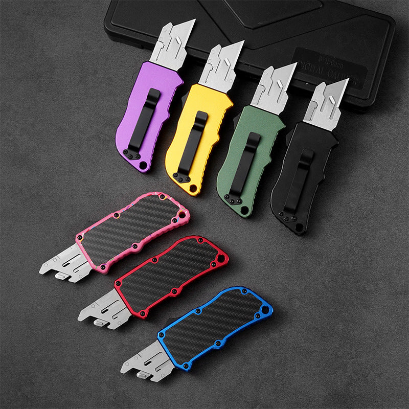 Caressolove Automatic Utility Knife, Blue Auto Retractable Box Cutter, Switch Blades Knife Push Button, Razor Blade Knife with 5PCS Blades