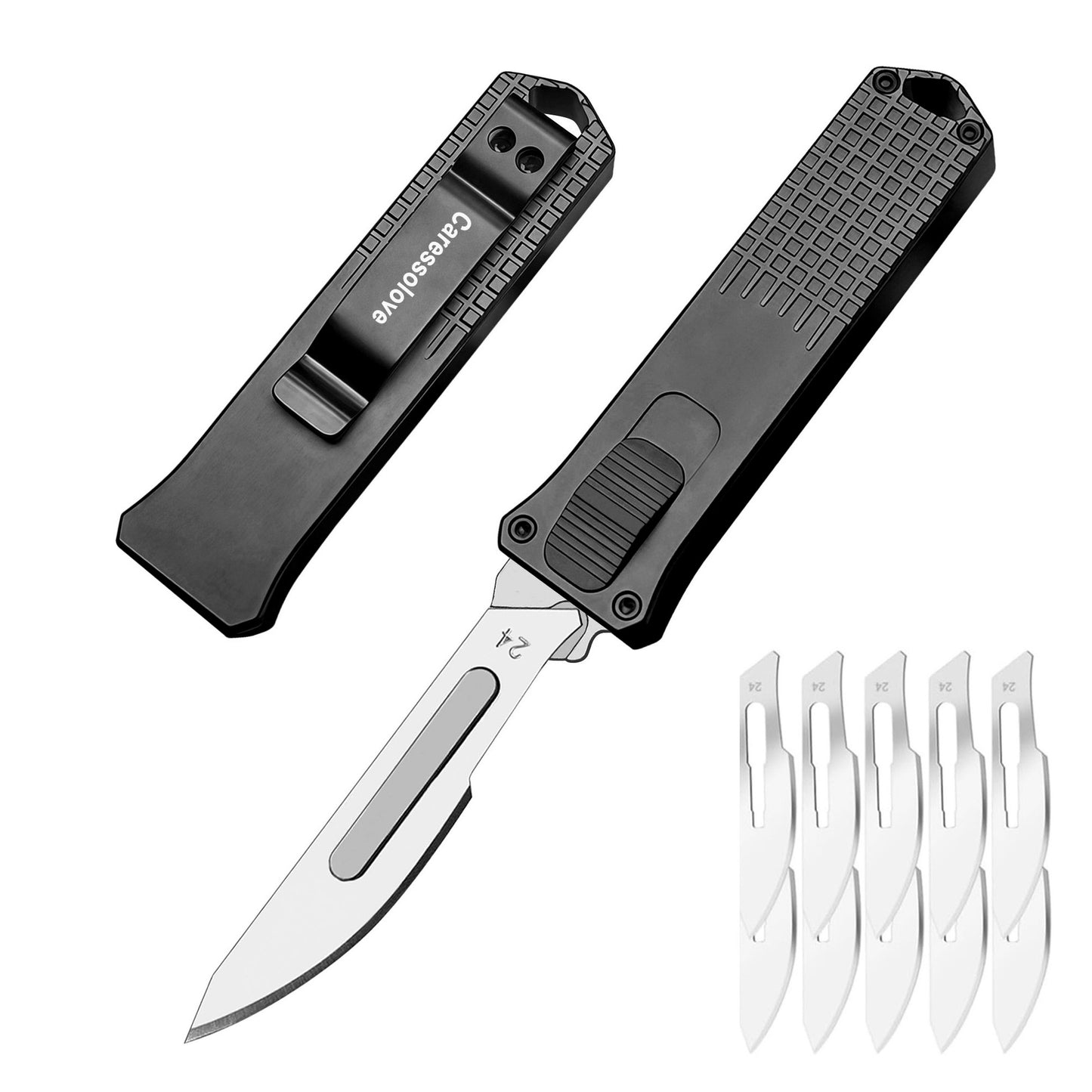 Auto Retractable Utility Knife, Automatic Scalpel Knife Double Action with 10PCS #24 Replaceable Blades, Small Cutting Tool For Arts Crafts DIY Projects