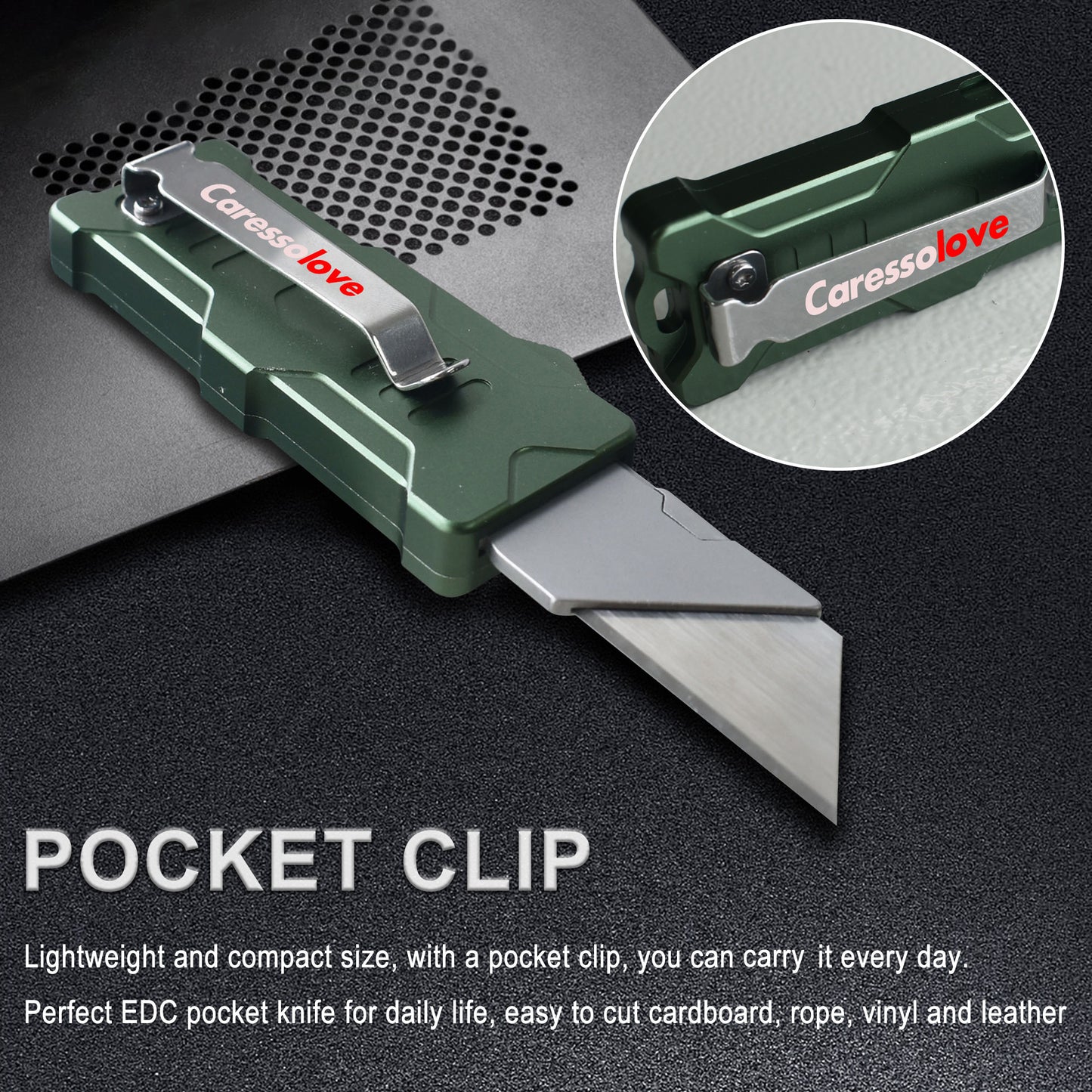 Caressolove Auto Retractable Utility Knife, Aviation Aluminium Automatic Knife Push Button, Out the Front Box Cutter With Belt Clip
