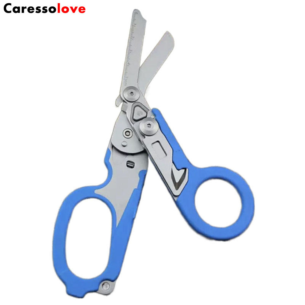 6-in-1 Foldable Emergency Scissors All Purpose Heavy Duty, Stainless Steel Collapsible Multifunction Scissors, With Strap Cutter and Glass Breaker, Outdoor Multitools Fishing Camping Shears Tools