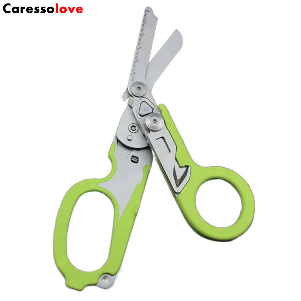 6-in-1 Foldable Emergency Scissors All Purpose Heavy Duty, Stainless Steel Collapsible Multifunction Scissors, With Strap Cutter and Glass Breaker, Outdoor Multitools Fishing Camping Shears Tools