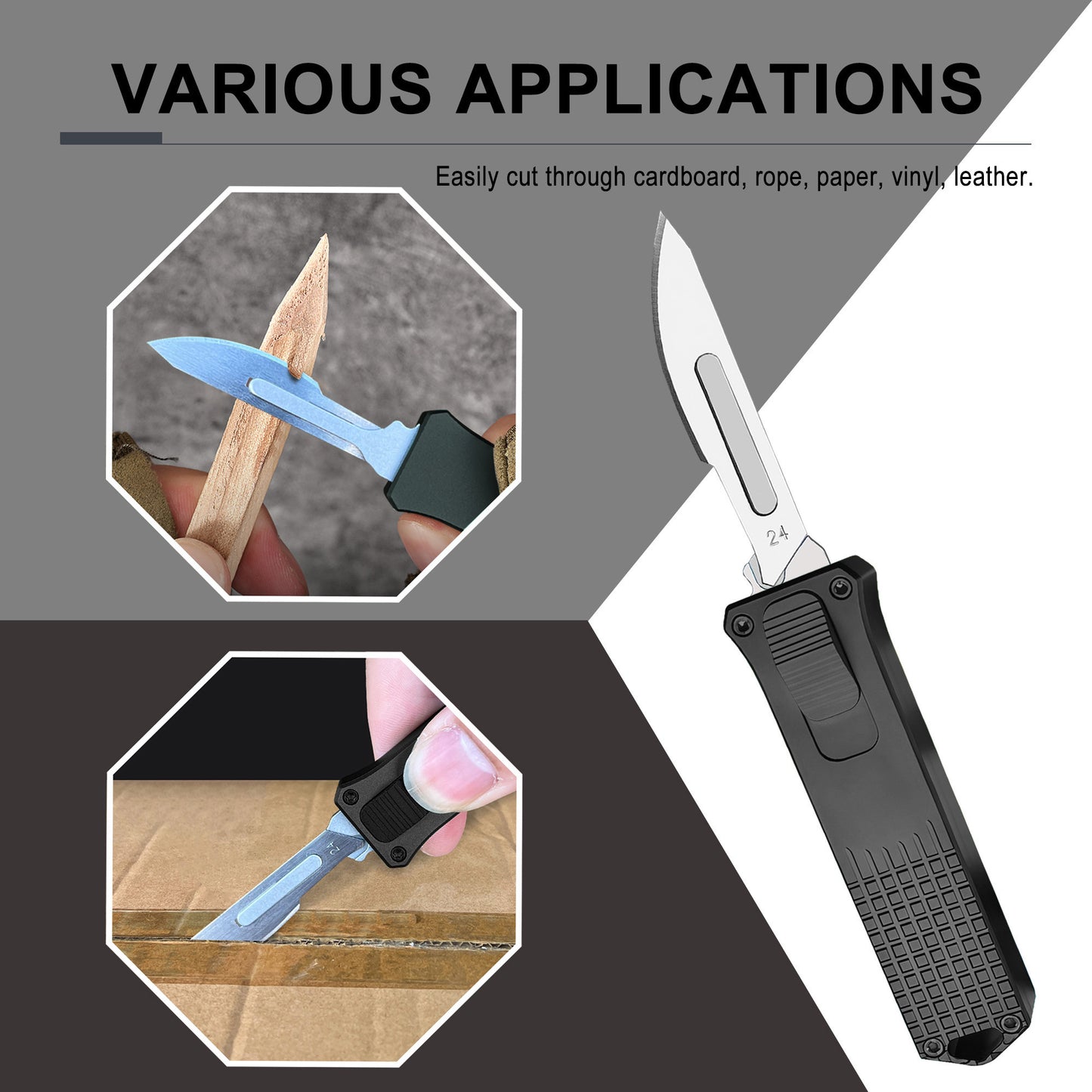 Auto Retractable Utility Knife, Automatic Scalpel Knife Double Action with 10PCS #24 Replaceable Blades, Small Cutting Tool For Arts Crafts DIY Projects