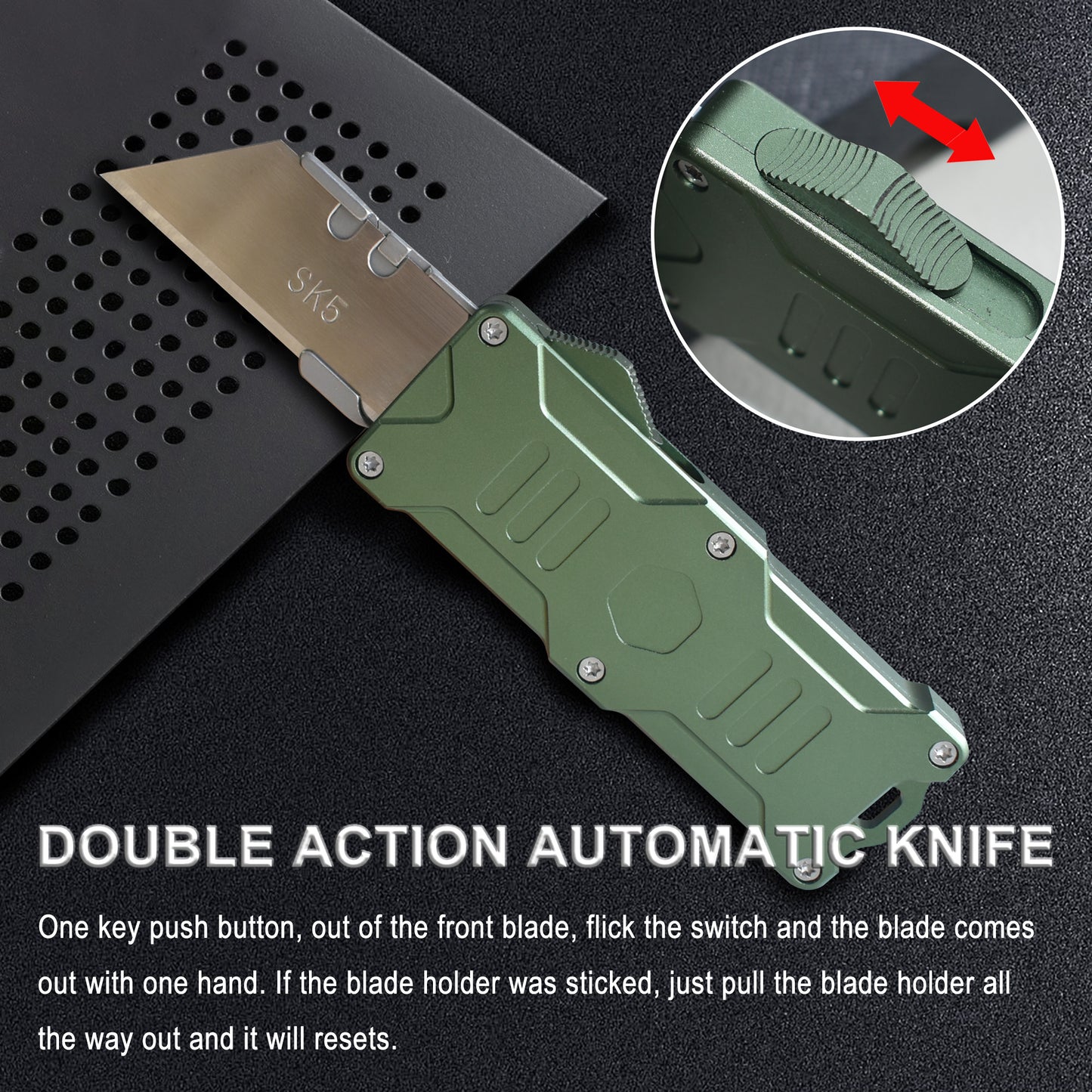 Caressolove Auto Retractable Utility Knife, Aviation Aluminium Automatic Knife Push Button, Out the Front Box Cutter With Belt Clip