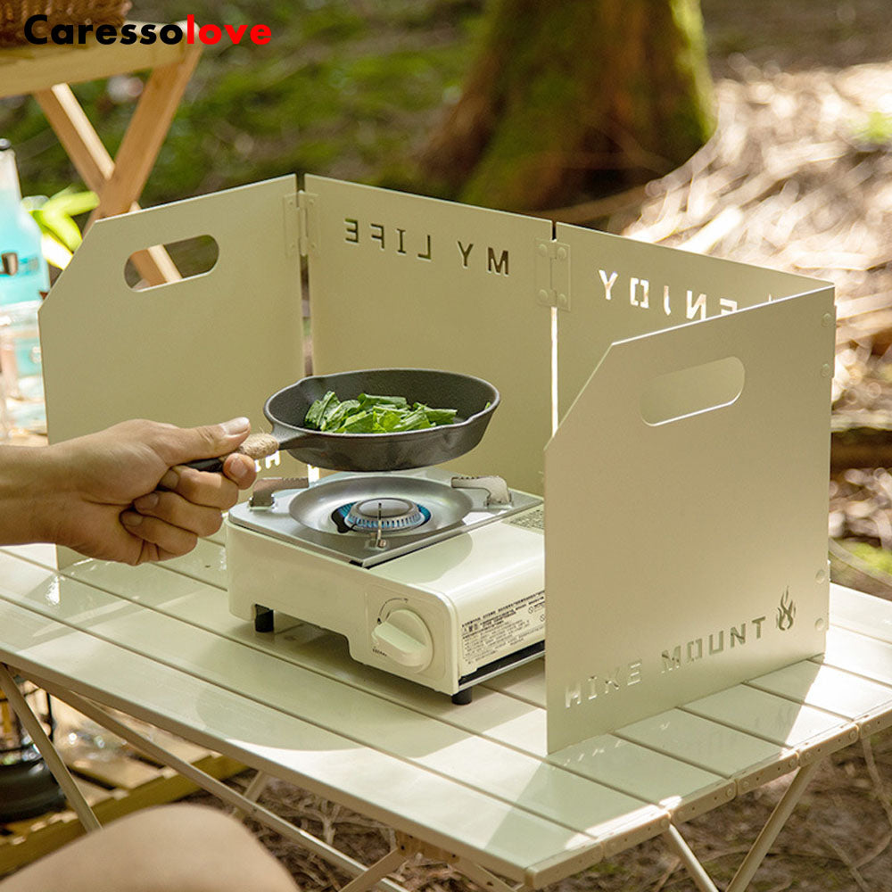 Caressolove Stove Windscreen  Folding Camping Stove Windshield 4 Plates Travel Camping Windscreen Burning Protection Wind Screen for Outdoor BBQ Stove