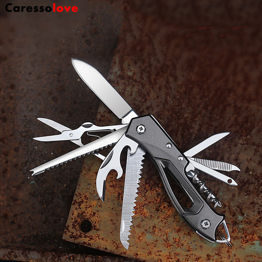 Caressolove 14-in-1 Outdoor Multi Tools Swiss Knife, Keychain Multitool Folding Knife Bottle Opener Scissors Saw, Portable Military tactical Foldable Pocket Knife For Camping Hiking