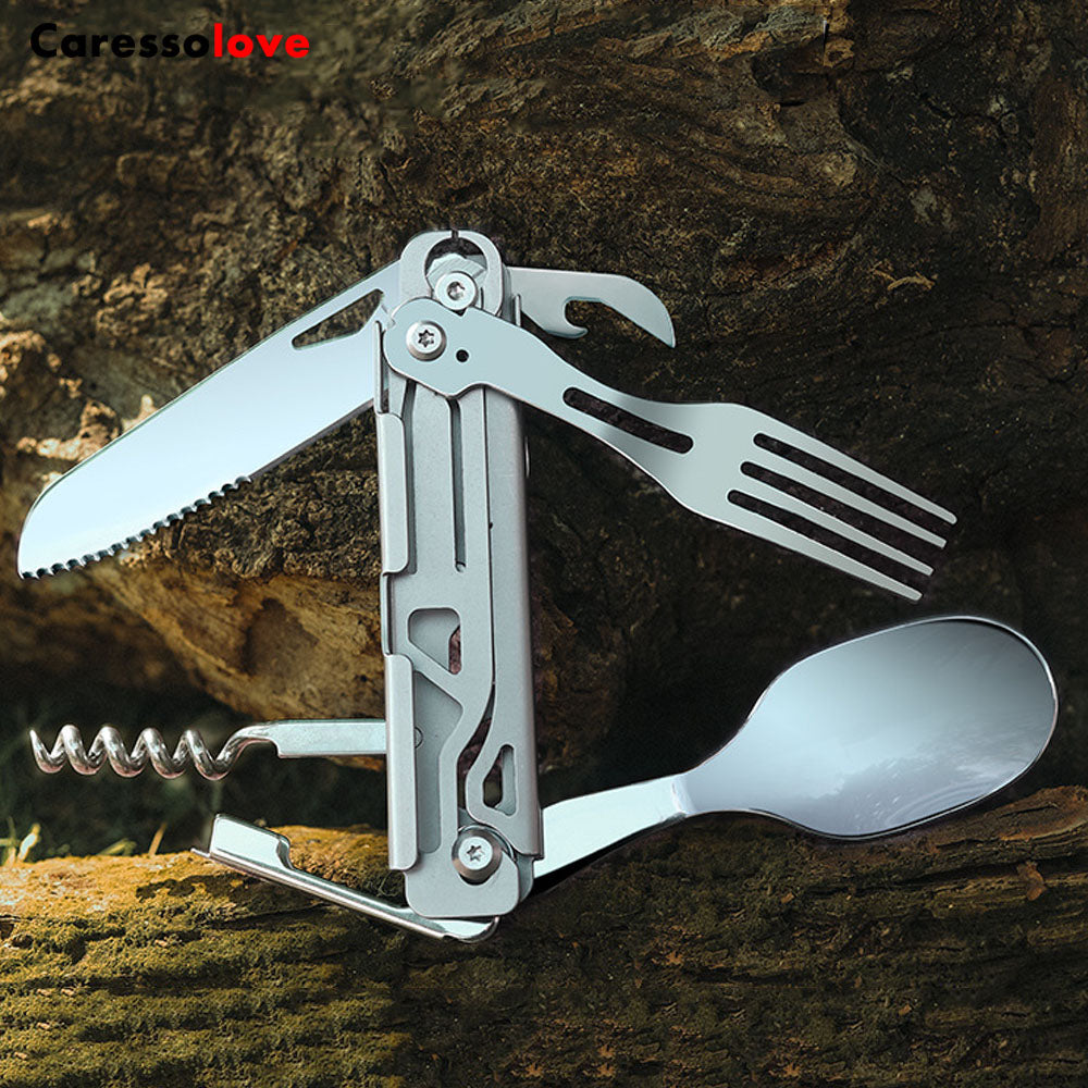 Caressolove Folding Camping Knife Multifunctional Camping Gear Must Haves Tableware Foldable Spork Opener Outdoor Survival Essentials