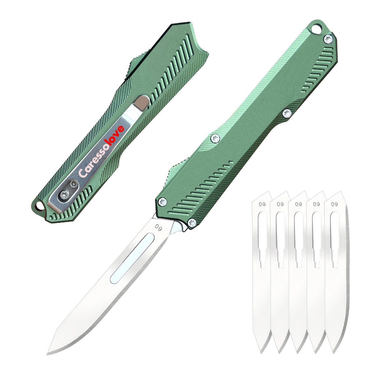 Automatic Scalpel Pocket Knife, Small Auto Retractable Knife Push Button, 5PCS #60 Mini Razor Blades Utility Knife, EDC Replaceable Blade Box Cutter with Clip