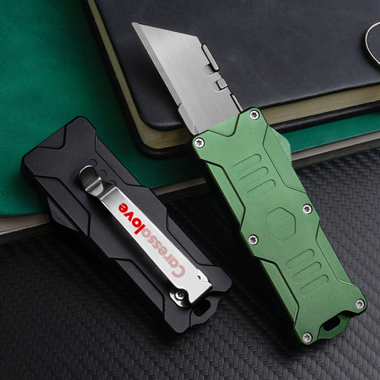 Caressolove Auto Retractable Utility Knife, Aviation Aluminium Automatic Knife Push Button, Out the Front Box Cutter With Belt Clip