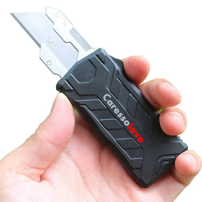 Caressolove Aluminum Alloy Automatically Retracts Box Cutter, Replaceable Blade EDC Pocket Utility Knife With Clip, Black With 5pcs Extra Blades