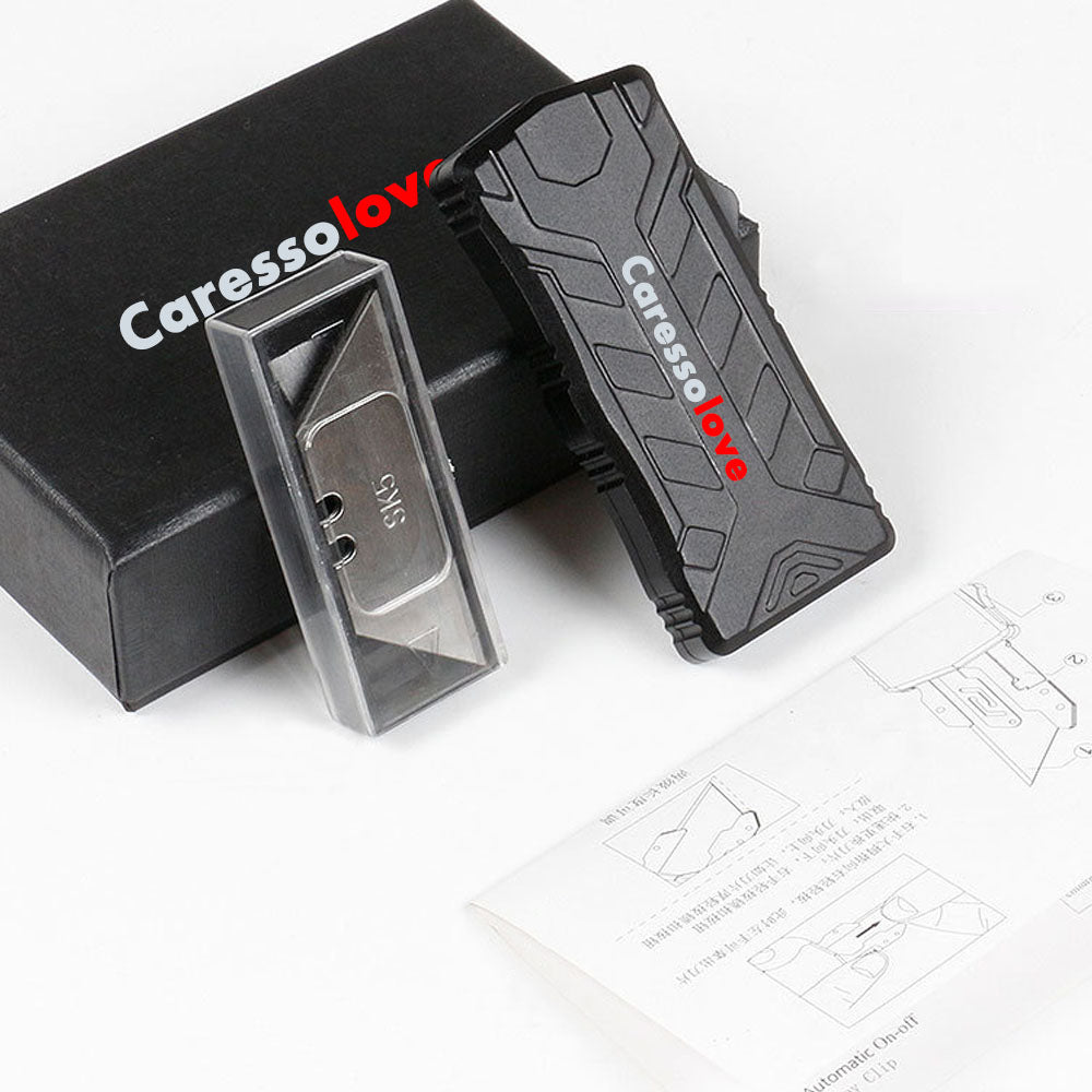 Caressolove Aluminum Alloy Automatically Retracts Box Cutter, Replaceable Blade EDC Pocket Utility Knife, Retractable Blade Tool Knife With Clip, Black With 5pcs Extra Blades