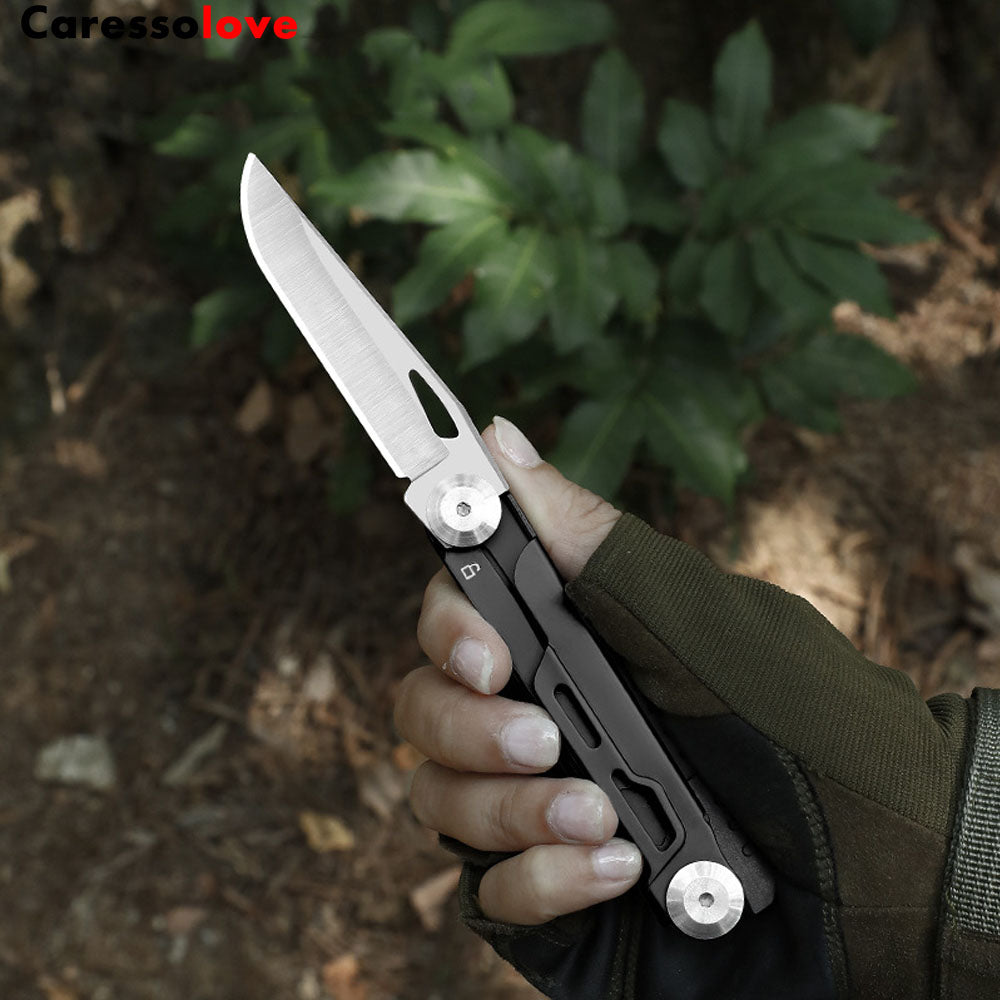 Caressolove Multi Tool Pocket Knife， 8-In-1 Folding Knife, Survival Camping Knife With Fire Starter