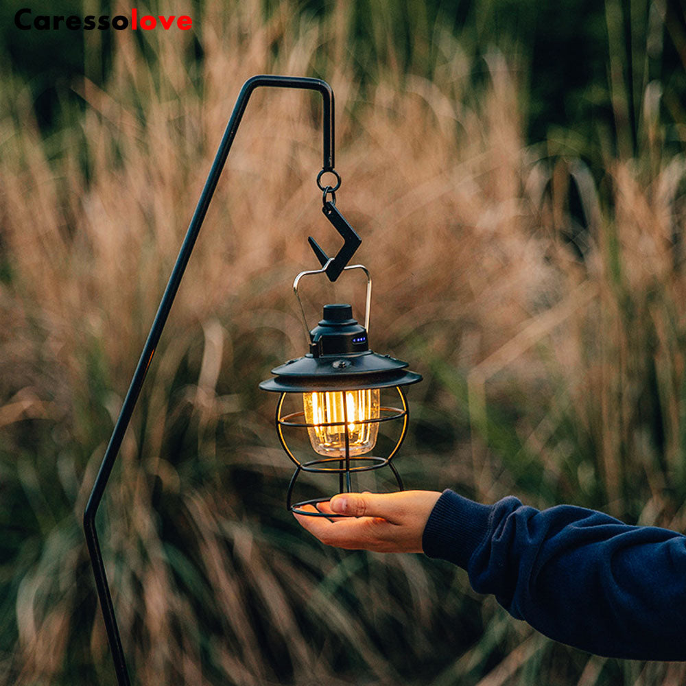 Caressolove LED Camping light Rechargeable Fishing Waterproof Flashlight, Garden Terrace Dimmable Retro Light, Outdoor Tent Fishing Hiking Backpack Emergency Light