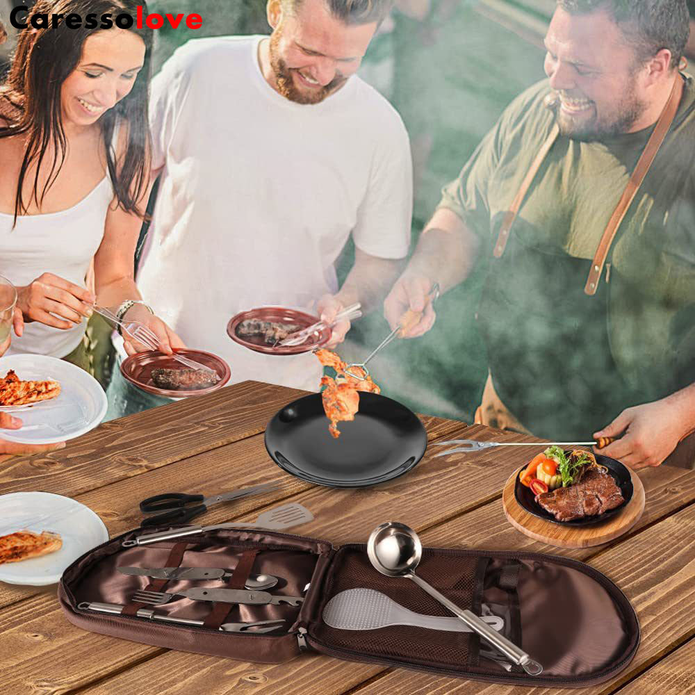 Caressolove Camping Cutlery Storage Bag, Large Capacity Anti Scratch Multiple Compartments Cooking Utensils Storage Portable Pouch For Travel