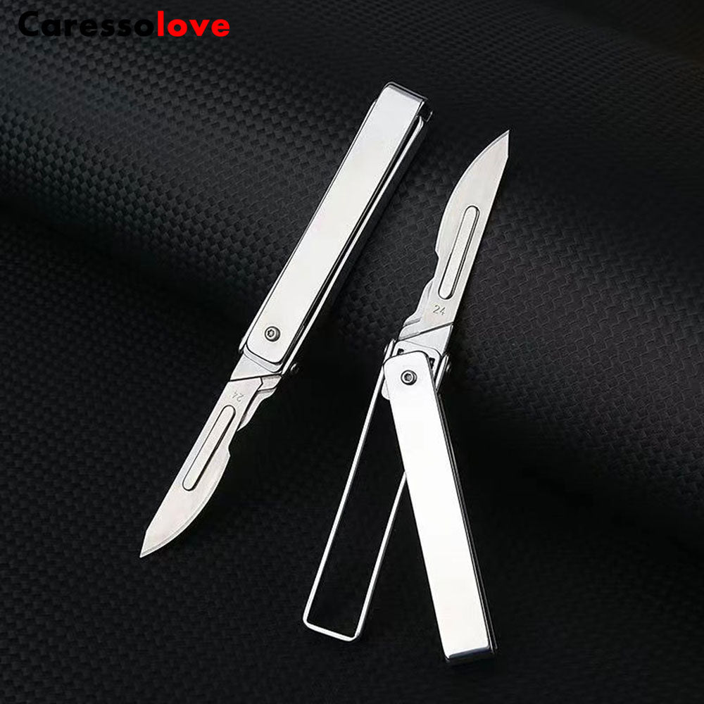 Caressolove Stainless Steel Pocket Folding Utility Knife, EDC Utility Surgical Knives With 10 Replaceable Blades
