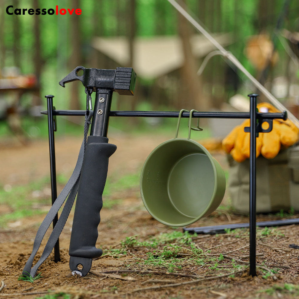 Caressolove Camping Tent Stake Hammer With Tent Stake Remover - Rubber Covered Handle & Holding Strap