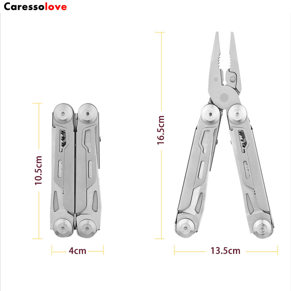 Caressolove Folding Multitool Pliers, With Survival Knife, Screwdriver, Saw, Utility Camping Gear Must Haves, Multifunctional Pocket Pliers, EDC Outdoor Hiking Multi Tool Sets For Men