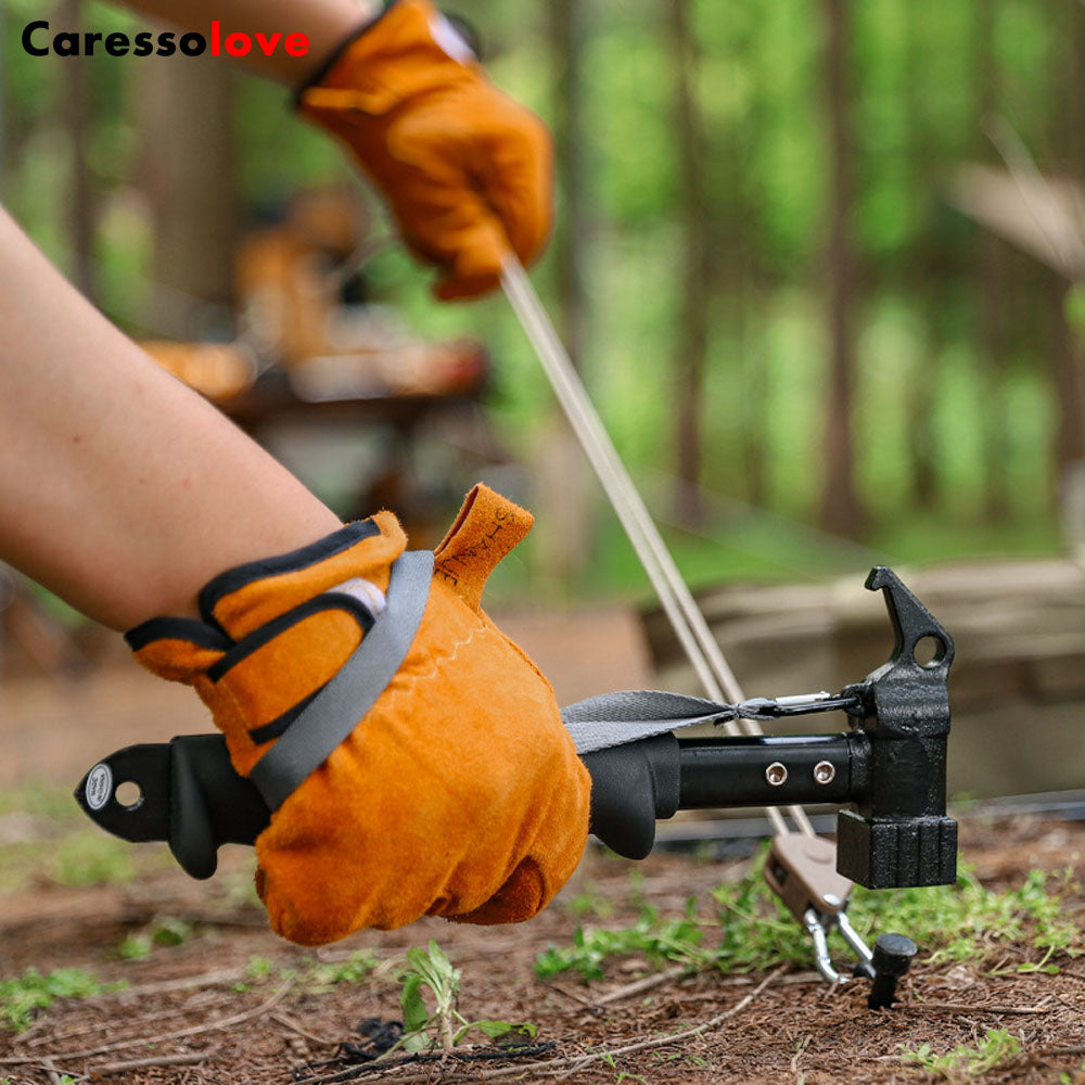 Caressolove Camping Tent Stake Hammer With Tent Stake Remover - Rubber Covered Handle & Holding Strap