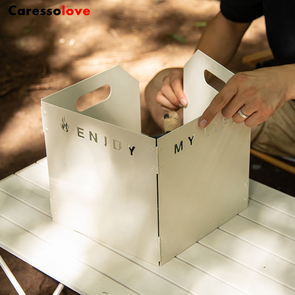 Caressolove Stove Windscreen  Folding Camping Stove Windshield 4 Plates Travel Camping Windscreen Burning Protection Wind Screen for Outdoor BBQ Stove