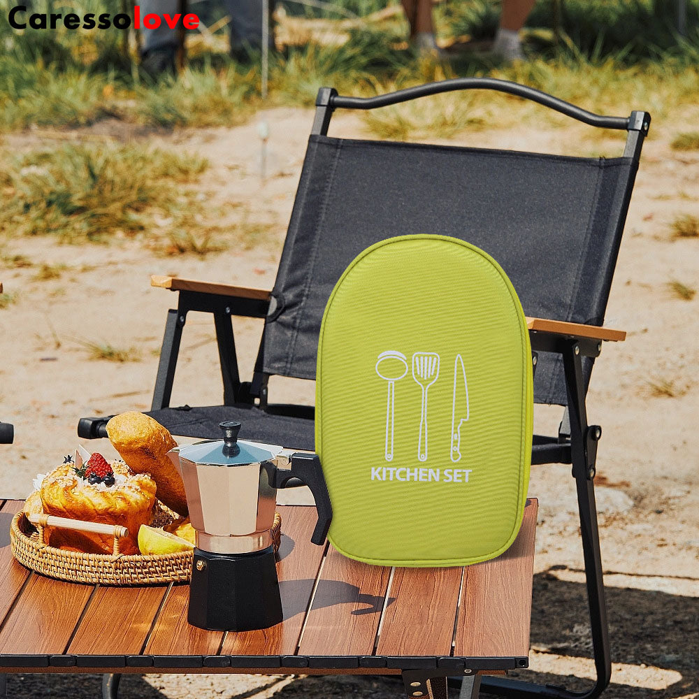 Caressolove Camping Cutlery Storage Bag, Large Capacity Anti Scratch Multiple Compartments Cooking Utensils Storage Portable Pouch For Travel