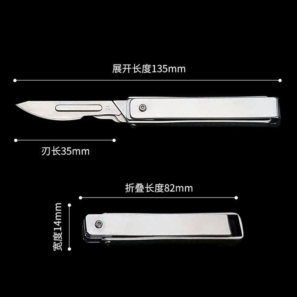 Caressolove Stainless Steel Pocket Folding Utility Knife, EDC Utility Surgical Knives With 10 Replaceable Blades