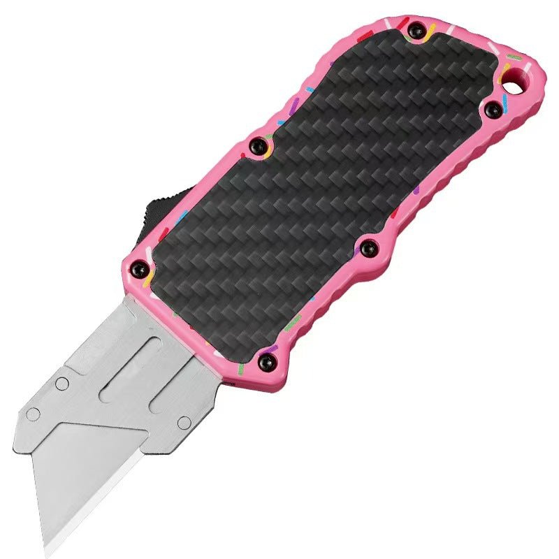 Caressolove Automatic Utility Knife, Blue Auto Retractable Box Cutter, Switch Blades Knife Push Button, Razor Blade Knife with 5PCS Blades