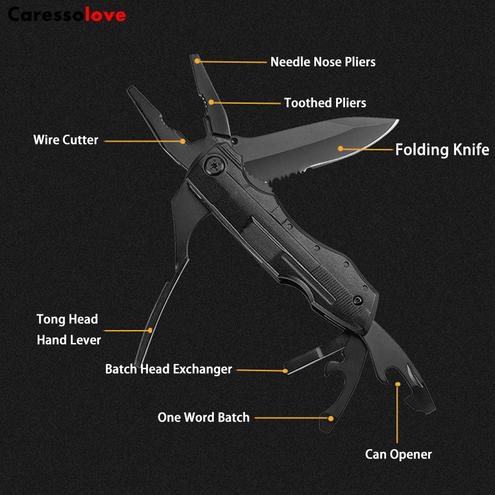 Caressolove Multitool Pocket Pliers Folding Knife Stainless Steel Survival Camping Knife, For Camping Fishing Hiking Hunting Outdoor Bushcraft