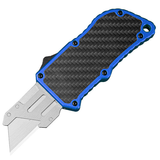 Caressolove Automatic Utility Knife, Blue Auto Retractable Box Cutter, Switch Blades Knife Push Button, Razor Blade Knife with 5PCS Blades