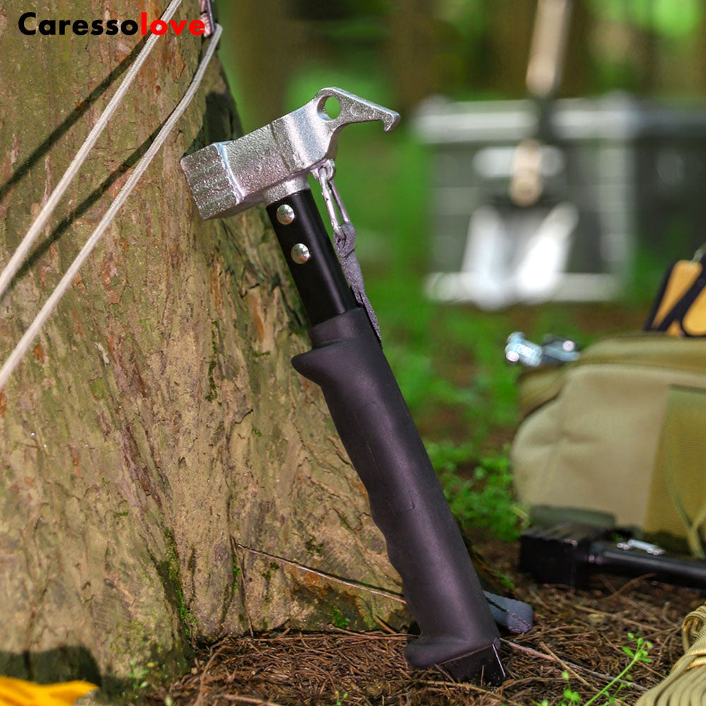 Caressolove Camping Tent Stake Hammer With Tent Stake Remover - Rubber Covered Handle & Holding Strap