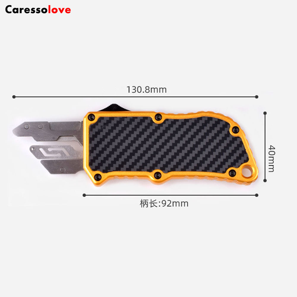 Caressolove Aluminum Alloy Box Cutter Retractable Replaceable Blade Utility Knife Portable EDC Multifunctional OTF Knife Double Action Automatic Cutting Tool
