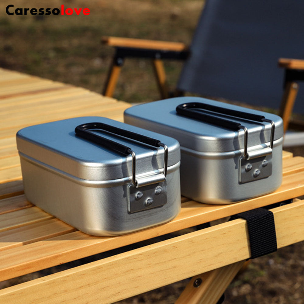 Cooking Bento Box Set, Japanese Aluminum Lunch Box Outdoor Cooking Utensils With Scale, Heatable Lunch Box with Foldable Handle, Camping Travel Cooking Food Box Bento Box 17cm x 10cm x 6.5cm  (800ML)