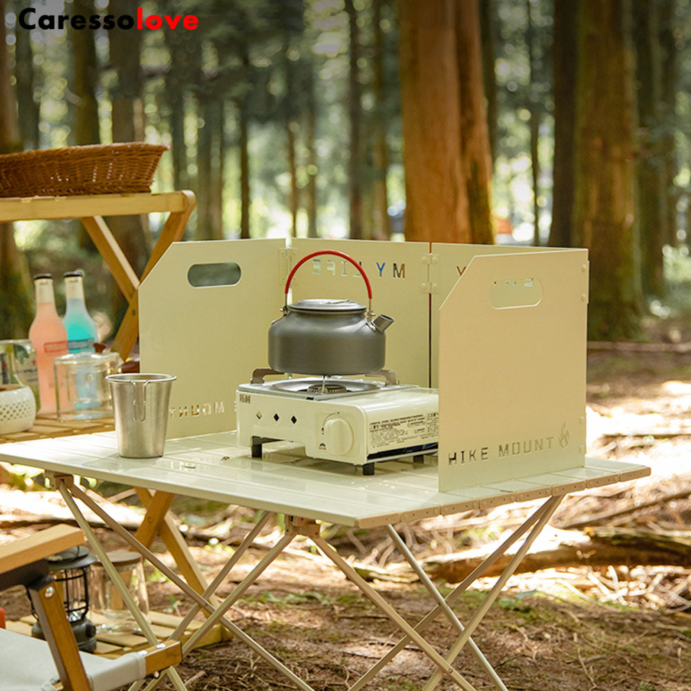 Caressolove Stove Windscreen  Folding Camping Stove Windshield 4 Plates Travel Camping Windscreen Burning Protection Wind Screen for Outdoor BBQ Stove