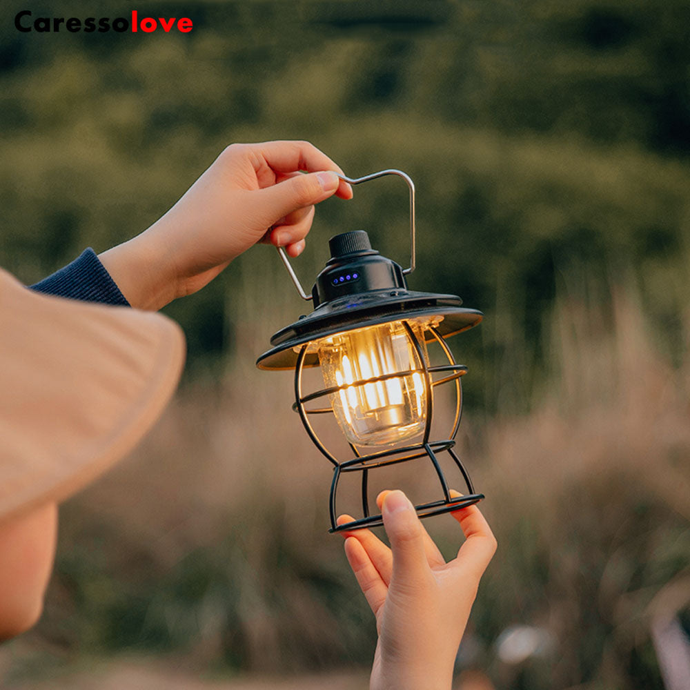 Caressolove LED Camping light Rechargeable Fishing Waterproof Flashlight, Garden Terrace Dimmable Retro Light, Outdoor Tent Fishing Hiking Backpack Emergency Light