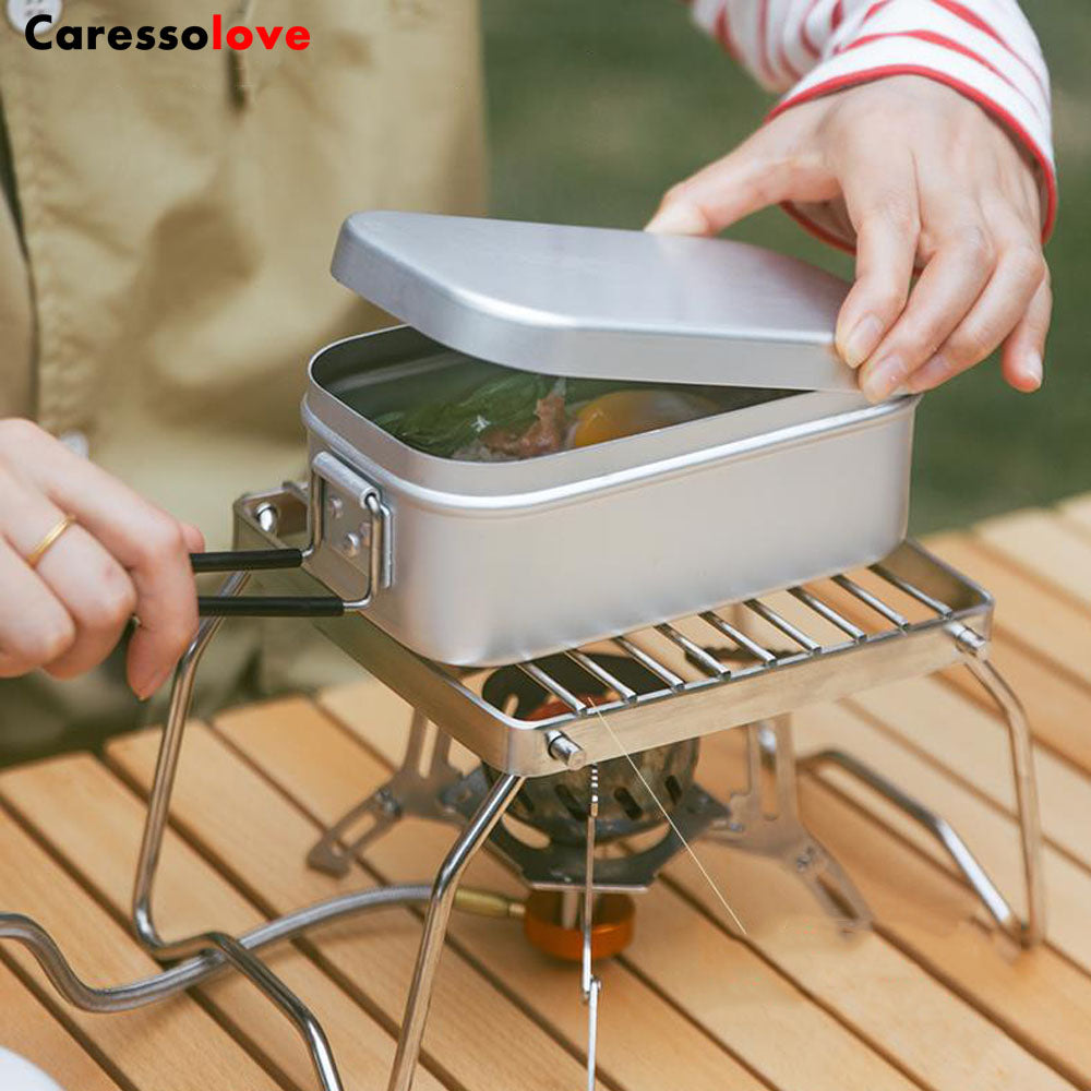 Cooking Bento Box Set, Japanese Aluminum Lunch Box Outdoor Cooking Utensils With Scale, Heatable Lunch Box with Foldable Handle, Camping Travel Cooking Food Box Bento Box 17cm x 10cm x 6.5cm  (800ML)