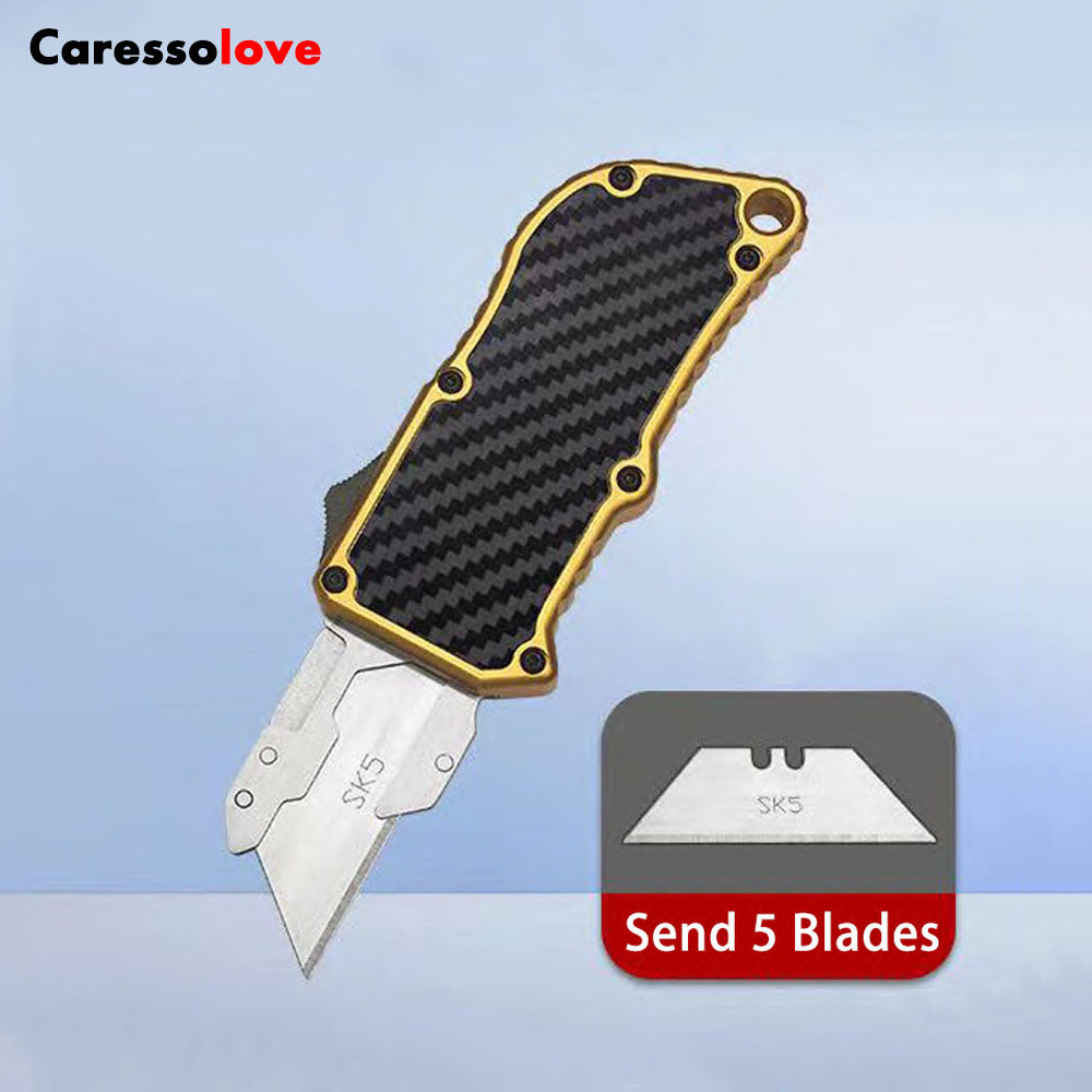 Caressolove Aluminum Alloy Box Cutter Retractable Replaceable Blade Utility Knife Portable EDC Multifunctional OTF Knife Double Action Automatic Cutting Tool