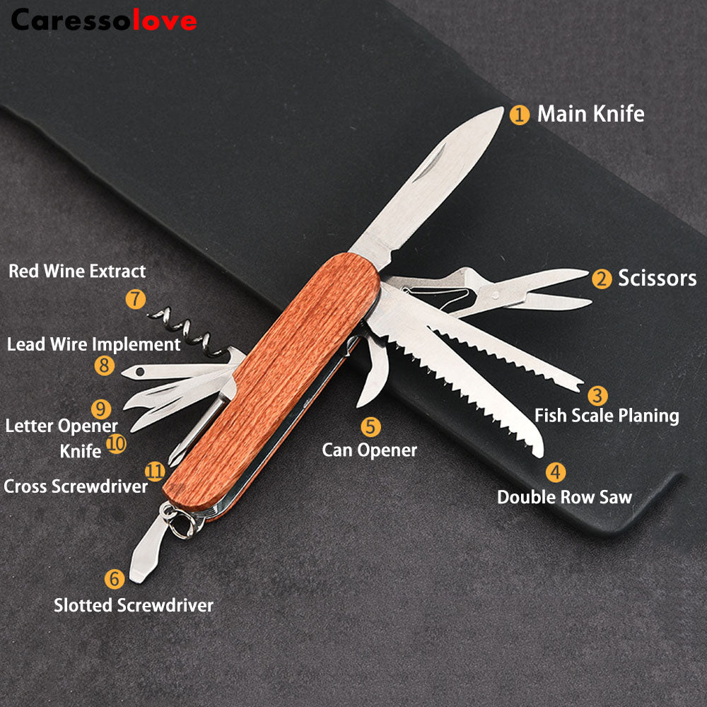 Caressolove 11-in-1 Multi Tool Folding Swiss Knife, With Screwdriver Saw Scissors Opener, Multifunction Pocket Knife Set For Household, Outdoor Camping Hiking Survival Army Knife
