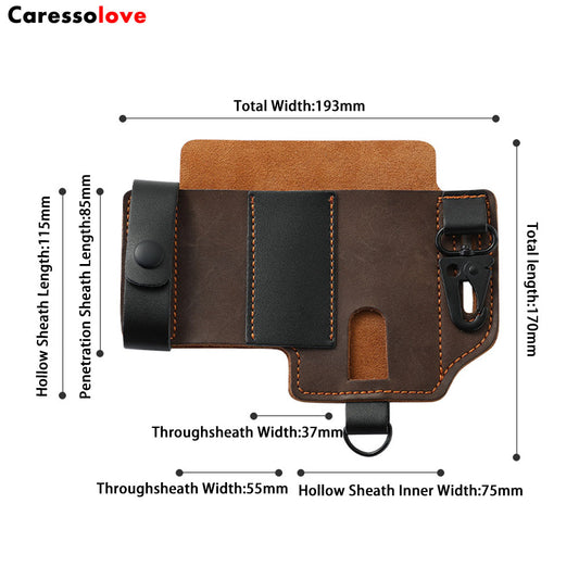 Caressolove Leather EDC Holster Multitool Sheath For Belt, Tactical Belt Accessories, Everyday Carry Retro Pocket With Keychain,