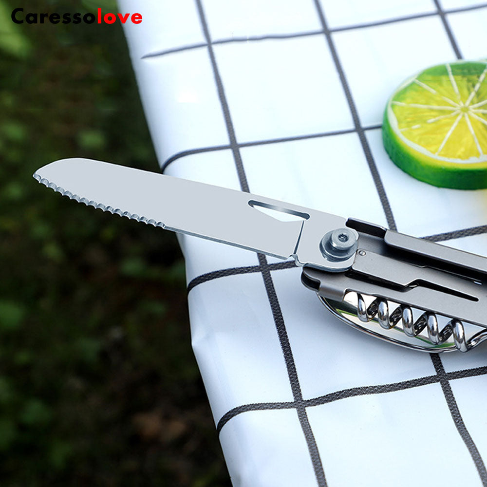Caressolove Folding Camping Knife Multifunctional Camping Gear Must Haves Tableware Foldable Spork Opener Outdoor Survival Essentials