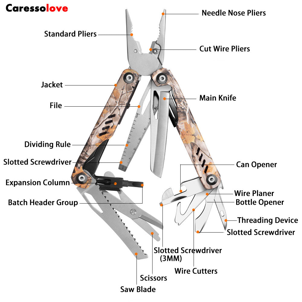 Caressolove Multifunctional Pliers Outdoor Folding Needle Nose Pliers Stainless Steel Multifunctional Tool Pliers With Nylon Sheath