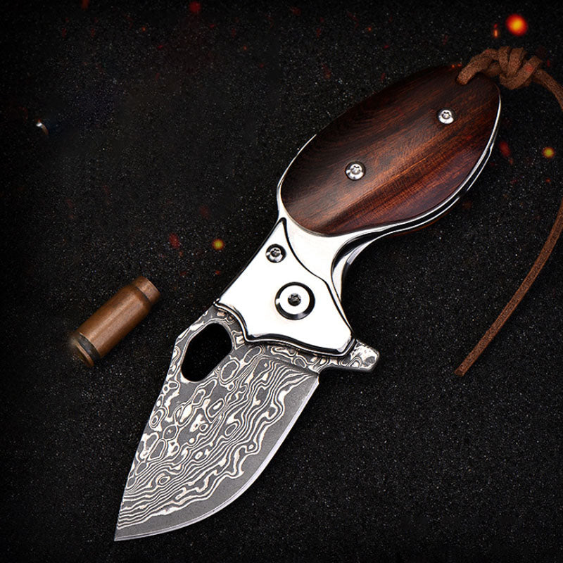 D2 & Damascus Steel Pocket Folding Knife, Outdoor Camping Survival Tool